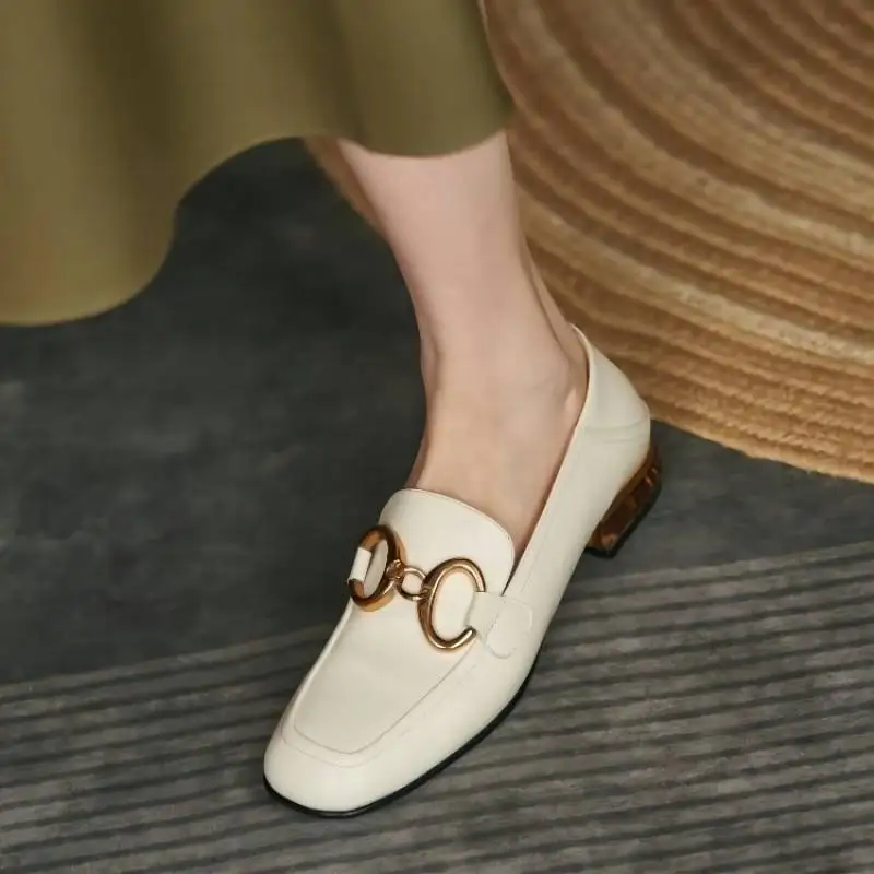 TOPHQWS Retro British Style Low Heels Women Loafers Spring 2022 Luxury Brand Shoes Casual Square Toe Commute Leather Women Heels