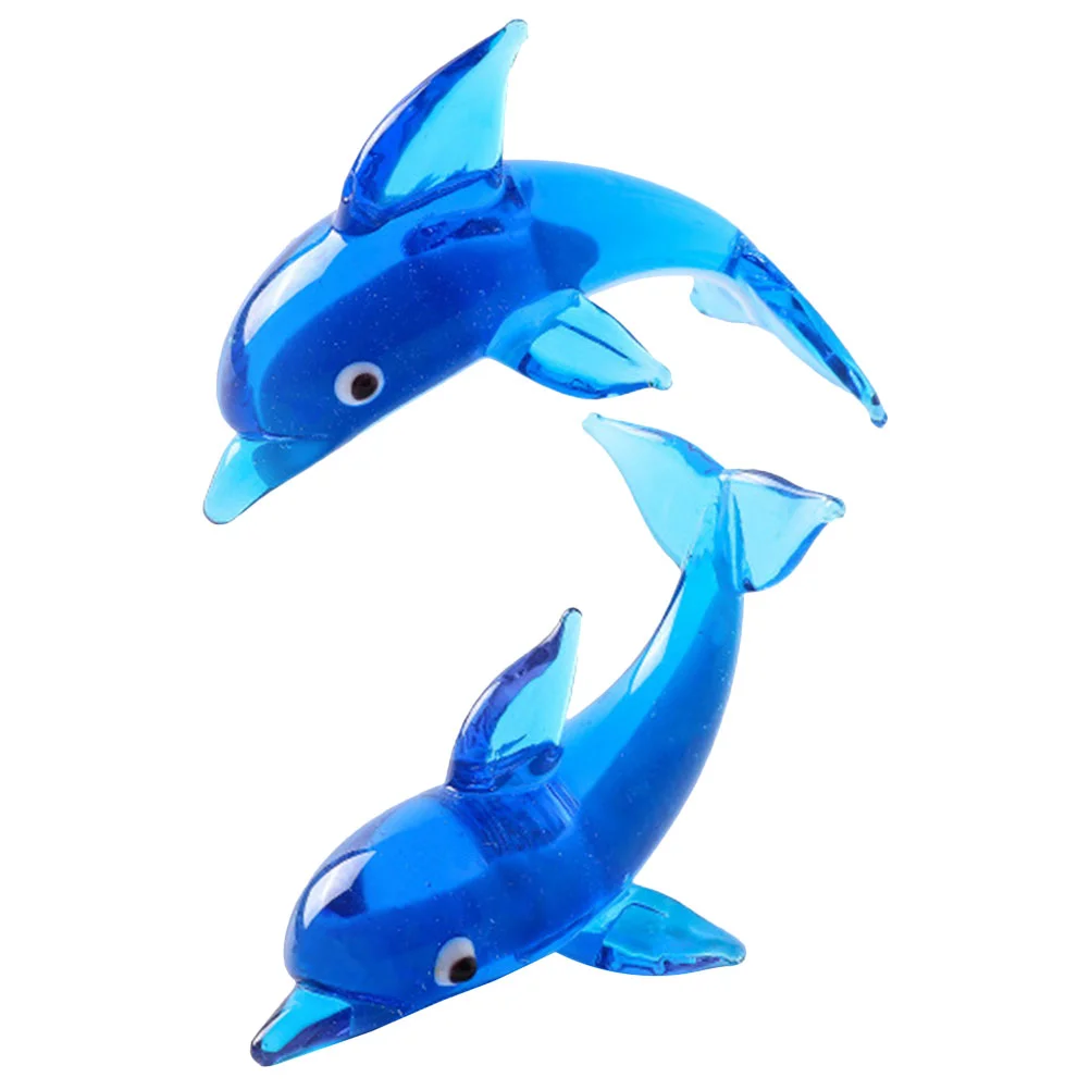 

2Pcs Glass Dolphins Figurines Sea Animal Dolphins Statue Desktop Glass Craft