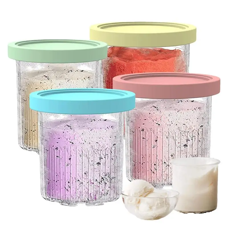 

Ice Cream Freezer Containers 4pcs Pint Soup Containers Reusable Leakproof Food Grade BPA Free Containers For Vegetable Puree