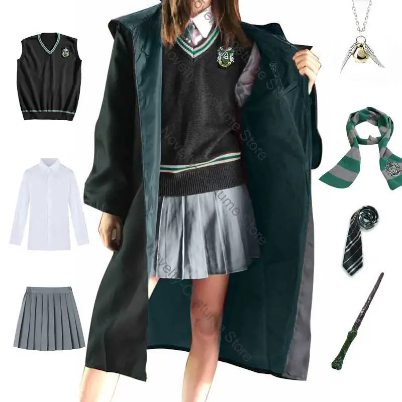 

Женский костюм на Хэллоуин для девочек и взрослых, волшебный школьный свитер, юбка Грейнджер, палочка, галстук, униформа колледжа, волшебник, косплей