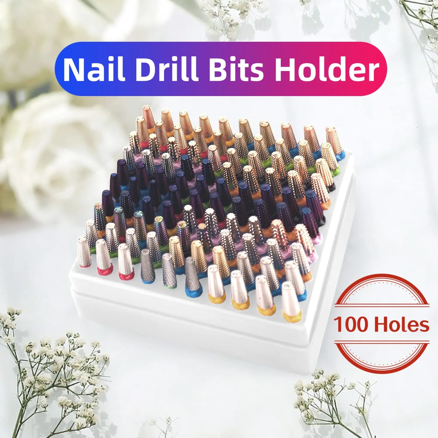 

Drill Bits Holder for Nails 100 Holes Dustproof E-file Bits Holder Nail Tech Organizers and Storage Nail Tools
