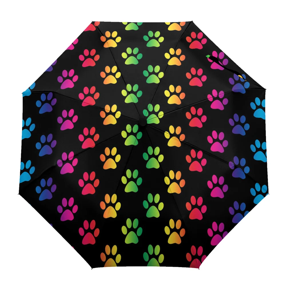 

Color Cat Paw Print Automatic Umbrella Men Women Rain Windproof Outdoor Travel Sun Three Folding Umbrellas 8 Ribs Gift Parasol