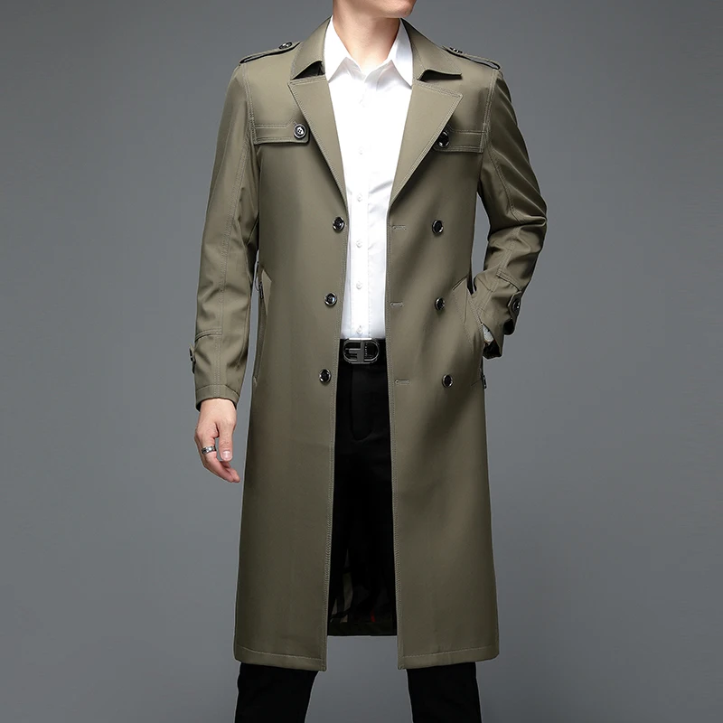 

High Quality Classic Trench Coat Jacket Men Fashion Trench Coat Male Double Breasted Long Slim Outwear Adjustable Belt