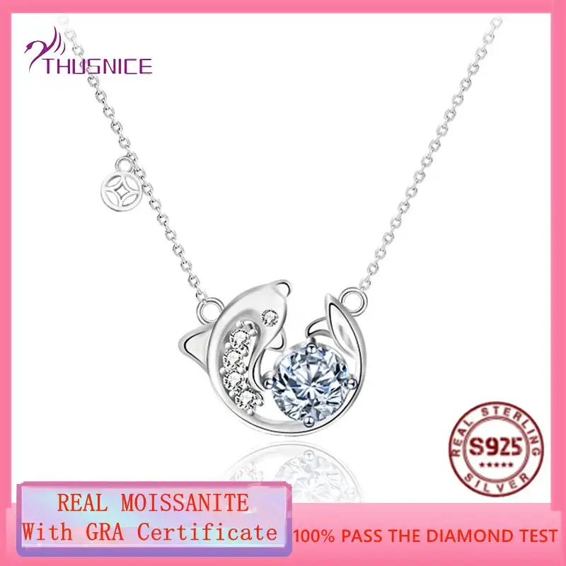 

Luxury 1.0ct VVS1 D Color Moissanite Fish Pendant Necklaces For Women Bride Wedding Party Silver 925 Necklace Jewelry Gifts