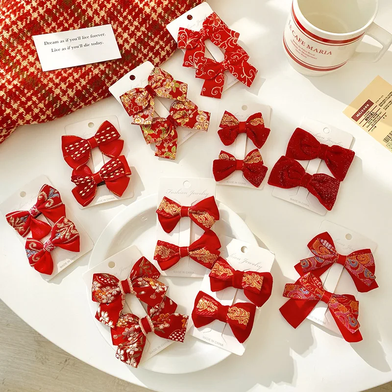 

New Year Children Red Hair Clip Sweet Bow Hair Ball Bow Girls Hairpins Baby Girl Lovely Ornament Hair Clip Kids Hair Accessories