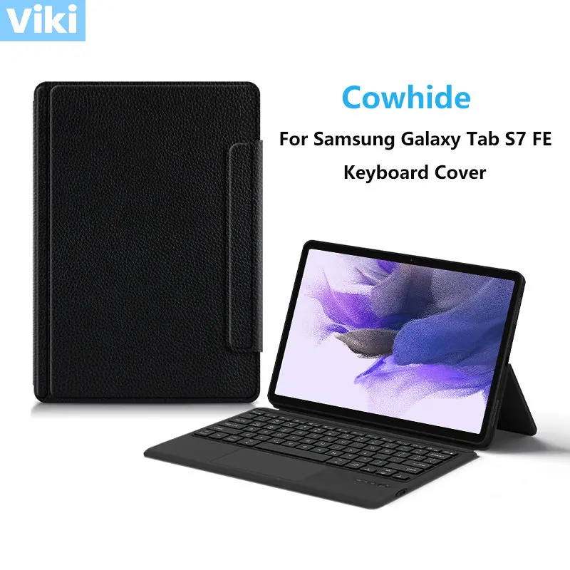 

Чехол из воловьей кожи с Bluetooth и клавиатурой для Samsung Galaxy Tab S7 FE 12,4 SM-T735 T730 T733 736, чехол для планшета из натуральной кожи с клавиатурой