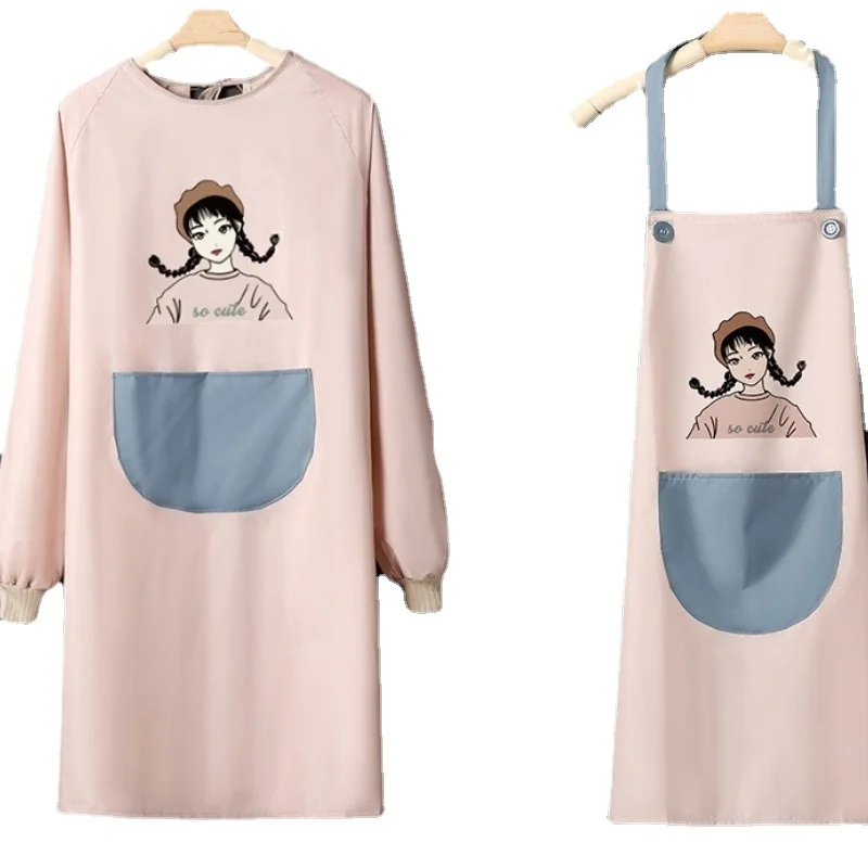 

Buy One Get One Free Long-sleeved Apron Home Kitchen Waterproof and Oil-proof Cute Japanese Blouse Female Four Seasons Universal
