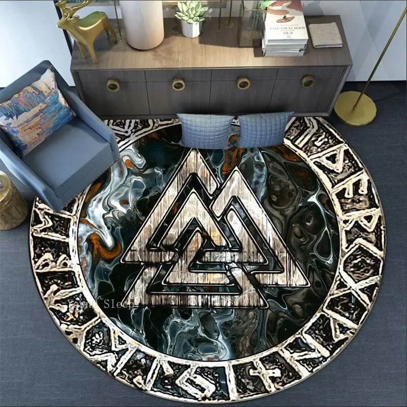 

Vikings Pattern Area Rug Tree of Life Yggdrasil Runic Printed Round Floor Mat Living Room Carpet Bathroom Kitchen Rug Doormat