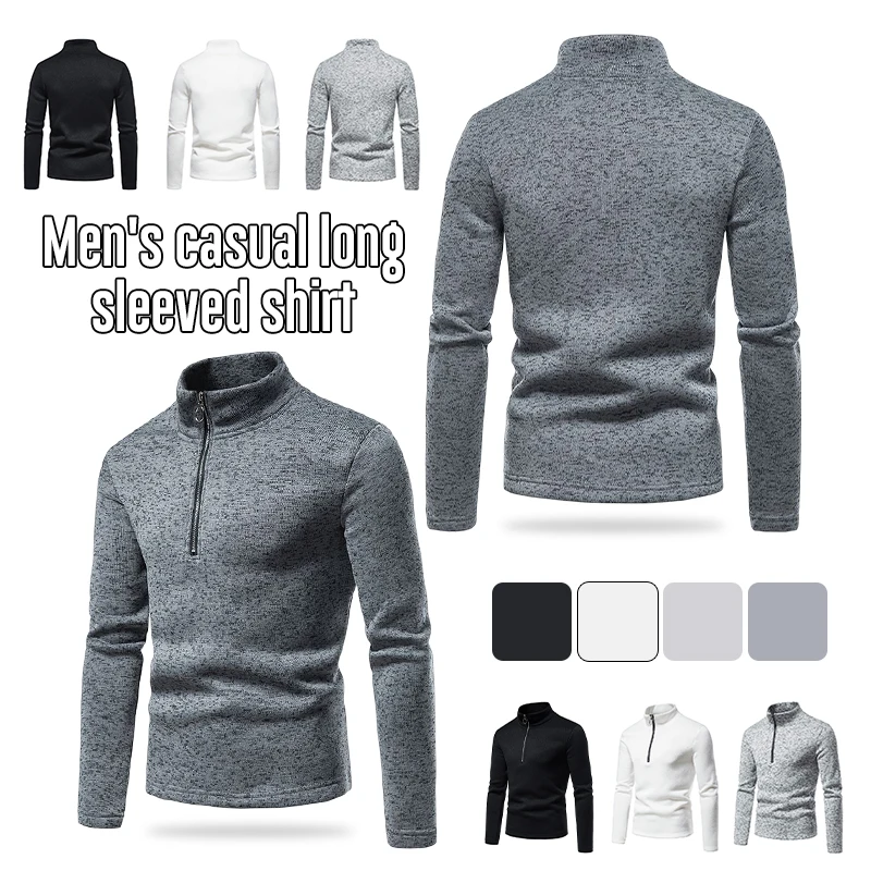 Men's Turtleneck Pullover Sweater Tops Solid Color Casual Half Zipper Quality Slim Long Sleeve Sports Coat Spring Winter Jumpers
