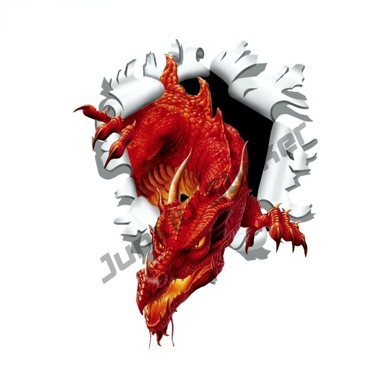 

Hot 3D Ripped Torn Bullet Hole Design Motive Red Dragon Vinyl Motorcecly Car Sticker Decals for Window Door Laptop PVC15x12cm