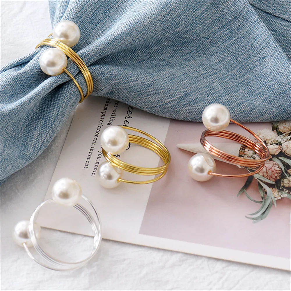 

1pcs Highlighted Pearls Metal Spring Napkin Buckle Kichen Napkin Buckle Rings for Table Decoration Wedding Party Supplies