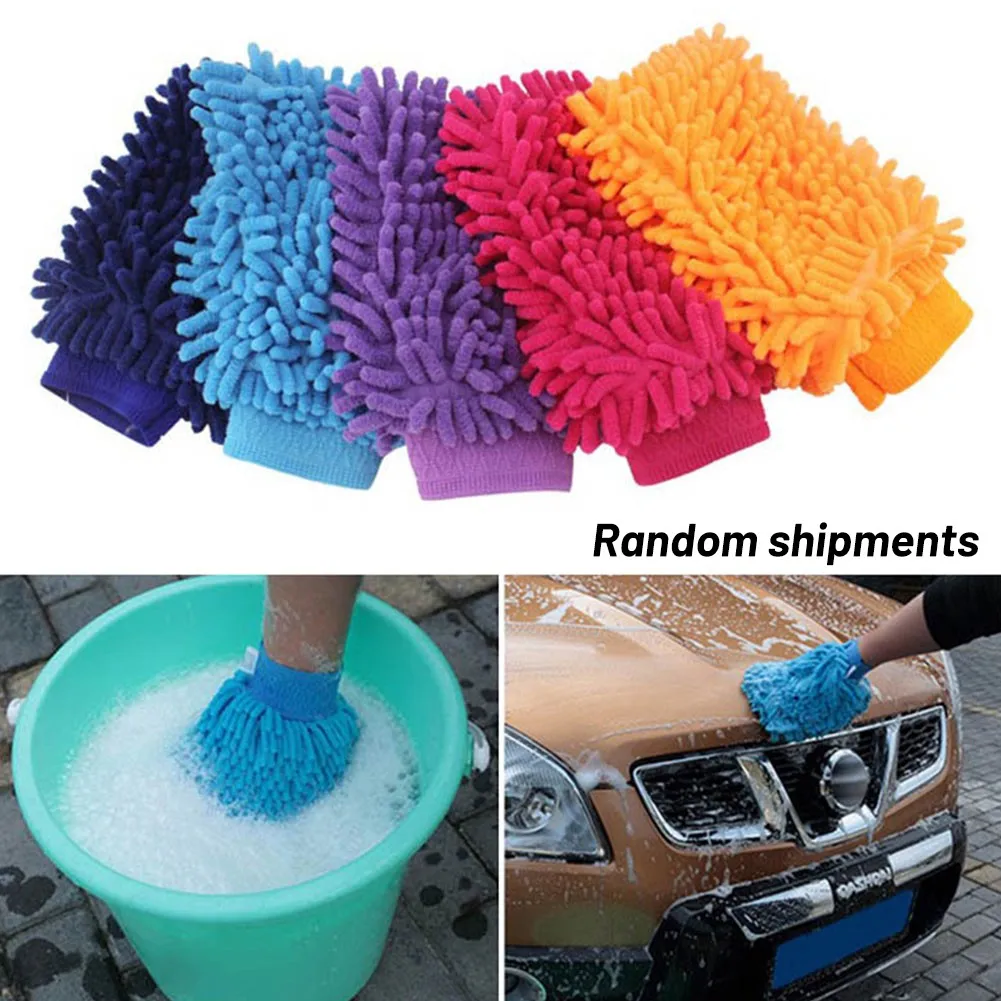 

1pcs Waterproof Car Wash Microfiber Chenille Gloves Wash Mitt Easy To Dry Auto Detailing Wash Household Cleaning color randow
