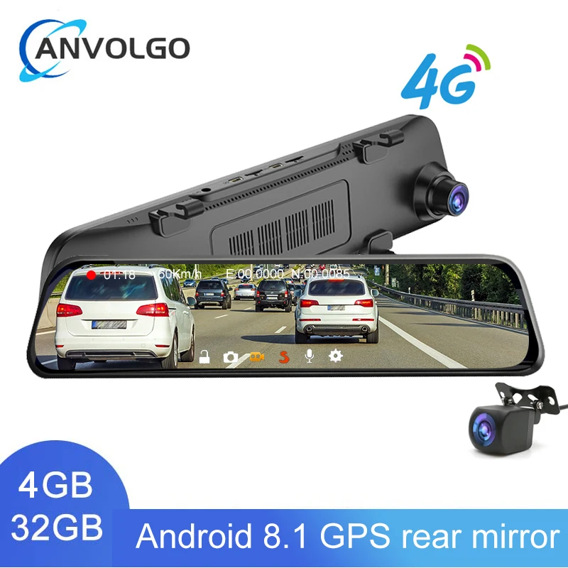 

12-дюймовый Android 8.1 4G Автомобильный видеорегистратор GPS Dash Camera Автомобильное зеркало заднего вида FHD 1080P Камера заднего вида Dual Len Auto Recorder прибо...