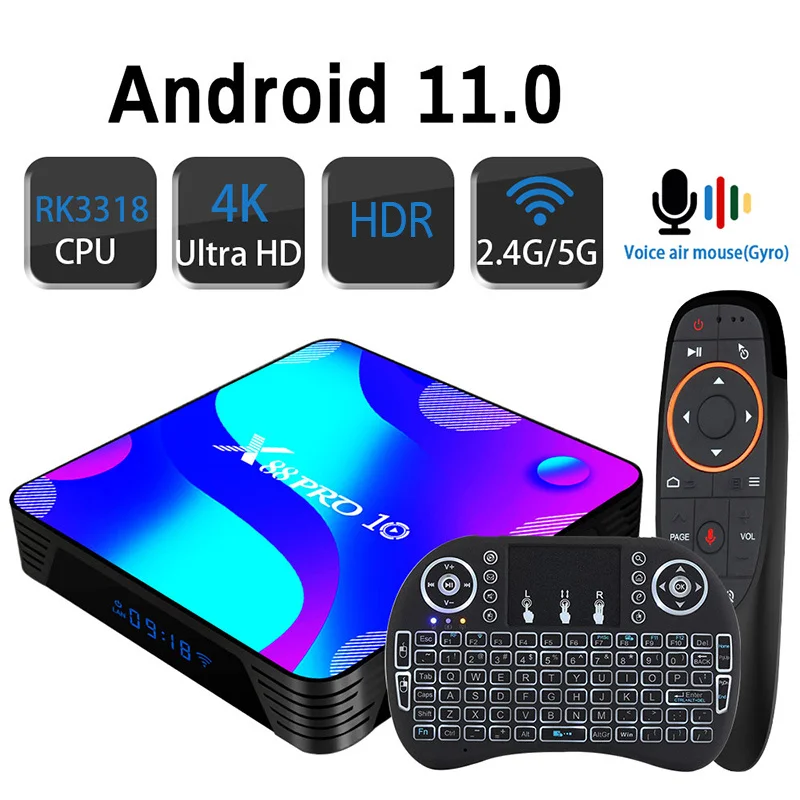 

FOR XIAOMI Transpeed Android 11TV Box X88 PRO 10 PK3318 2,4G&5.8G Wifi 3D RK3318 4K Fast Speed Set Top TV Box Genuine