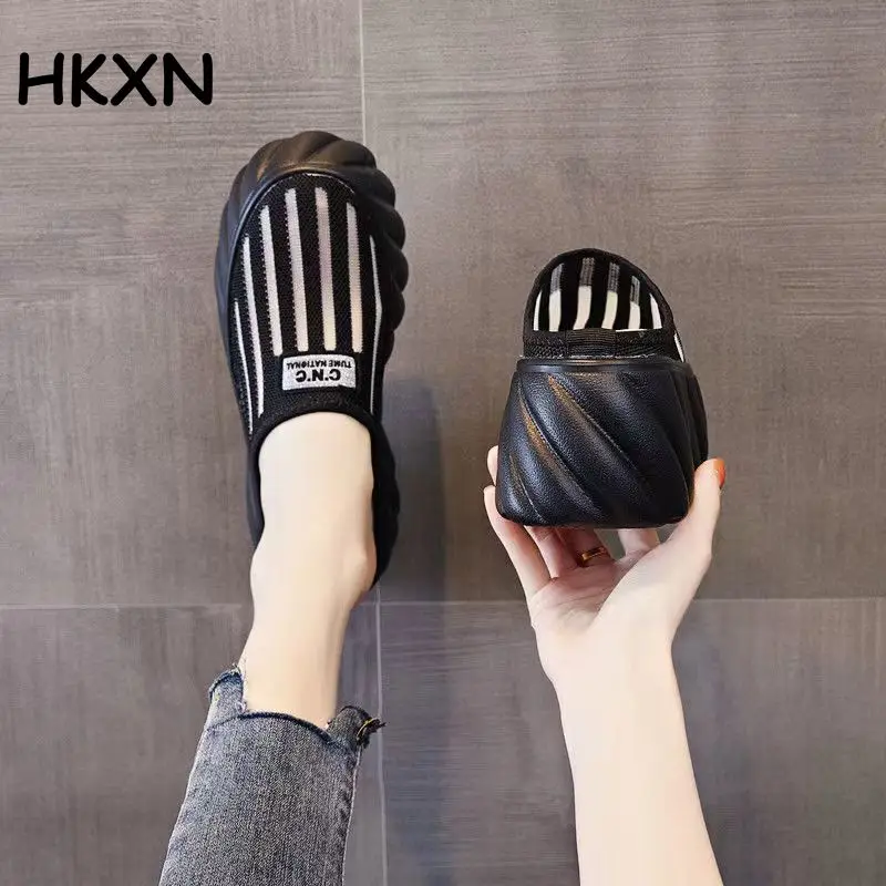 

Новинка 2022, модные женские вязаные летние шлепанцы на платформе, повседневные уличные сандалии на танкетке, женская модель 8 см