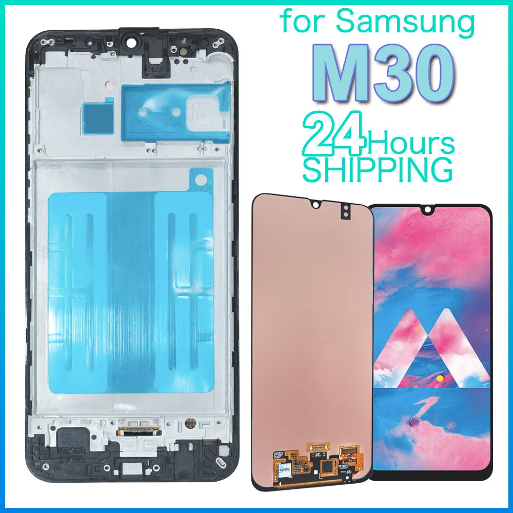 Фото ЖК-дисплей Super AMOLED для Samsung Galaxy M30, сенсорный экран в сборе, замена ЖК-дисплея для телефона Samsung M30 M305 с рамкой №1