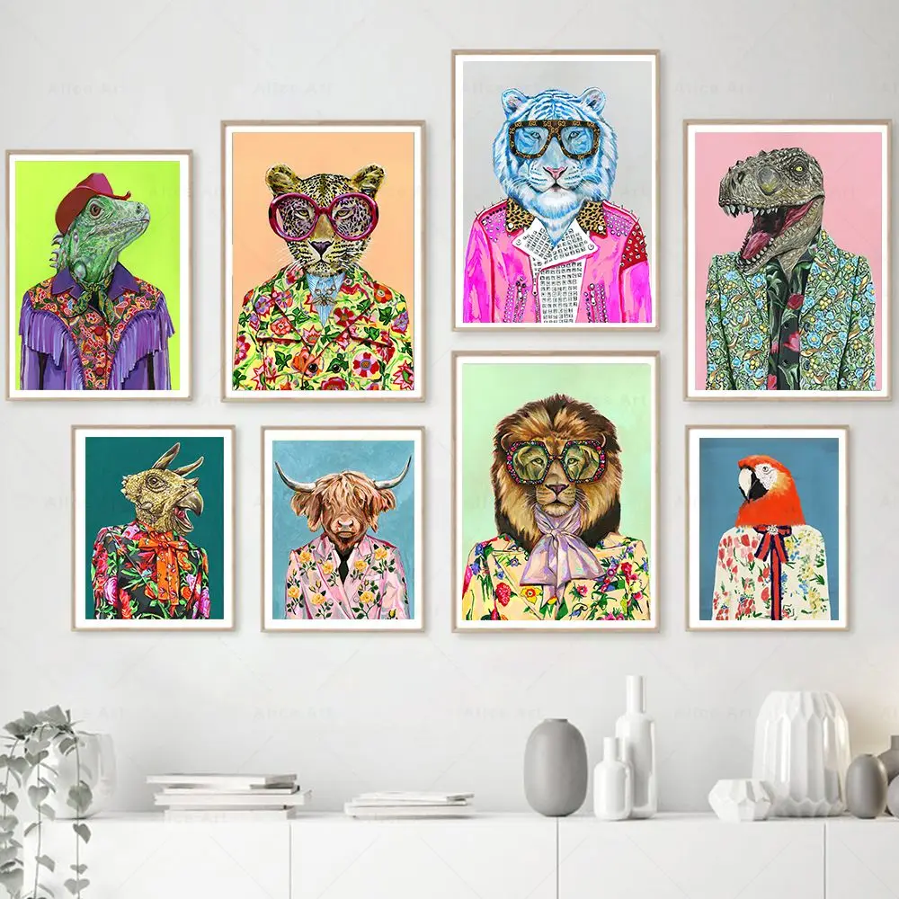 70-е годы Мода Животных Художественный Плакат Тигр Леопард Лев Пантера Одевание