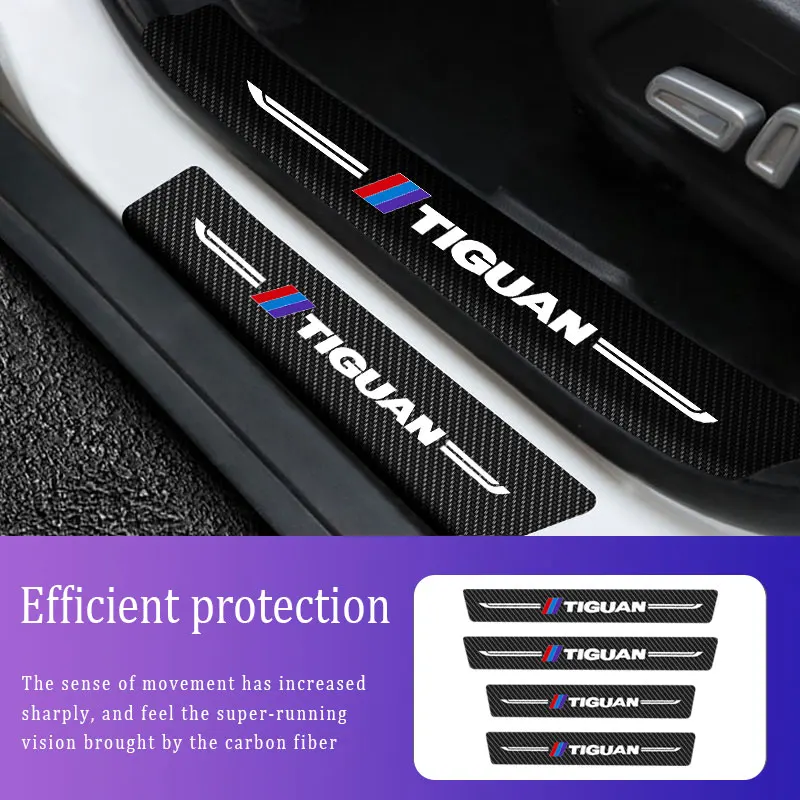 

4Pcs/Set Car Door Sticker For VW TIGUAN Logo Styling Threshold Strip Auto Carbon Fiber Scratch Resistant Decals Accessories