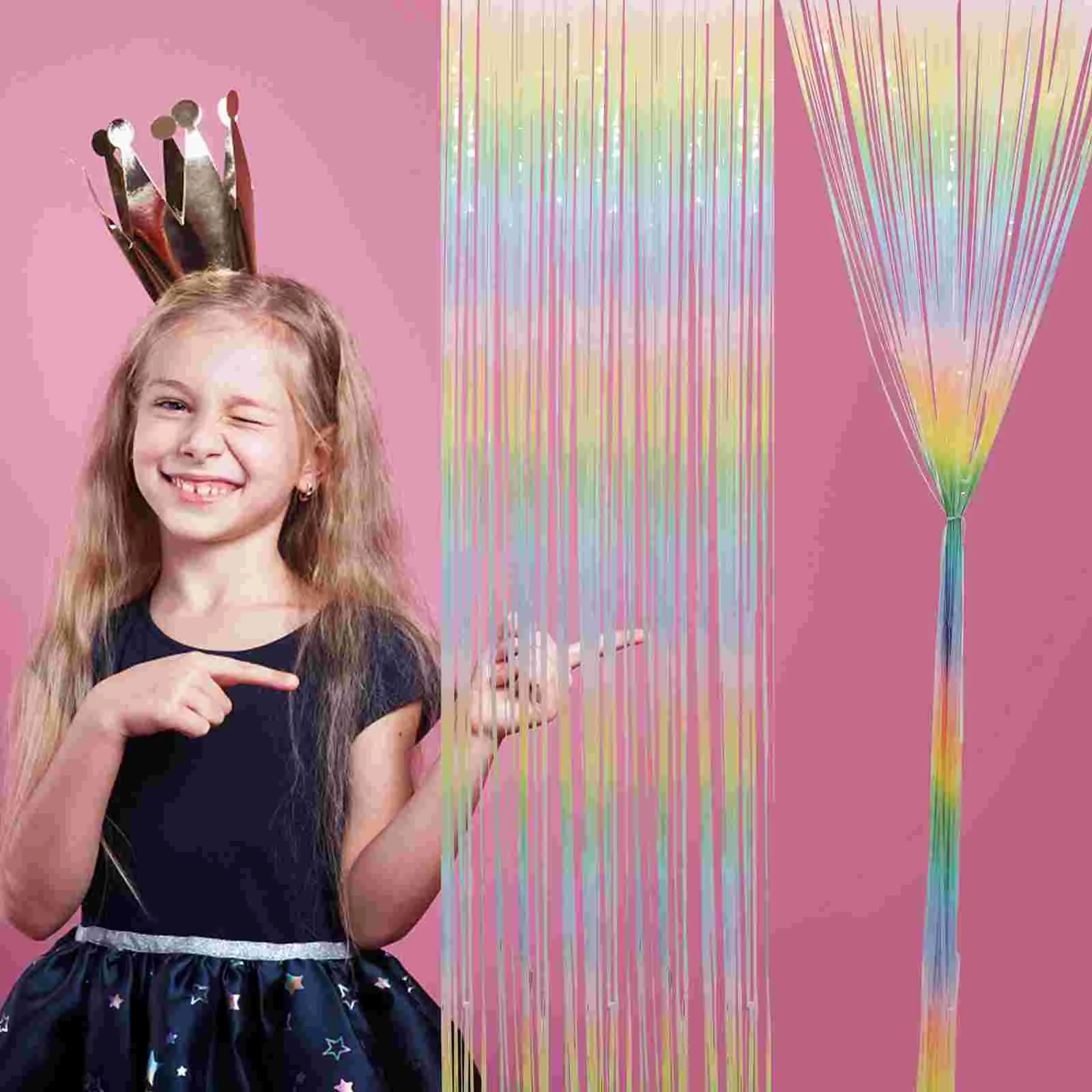 

2pcs Tinsel Curtains Colourful Fringe Tinsel Curtain Background Streamers