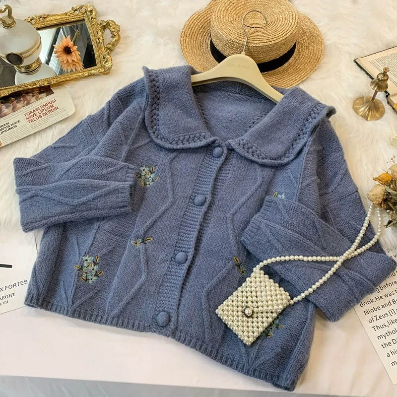 

Sweater women's loose-fitting new lazy style sweet doll collar knitted cardigan jacket 2022 spring new