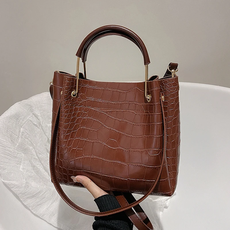 

Alligator Pattern QualityPU Leather Bucket Bags For Women 2022 Small Shoulder Messenger Bag Lady Fashion Handbags Luxury Totes