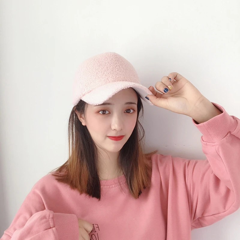 

Artificial Lamb Wool Hats Women Baseball Cap Autumn Winter Warm Cap Plush Baseball Caps Spring Baseball Cap