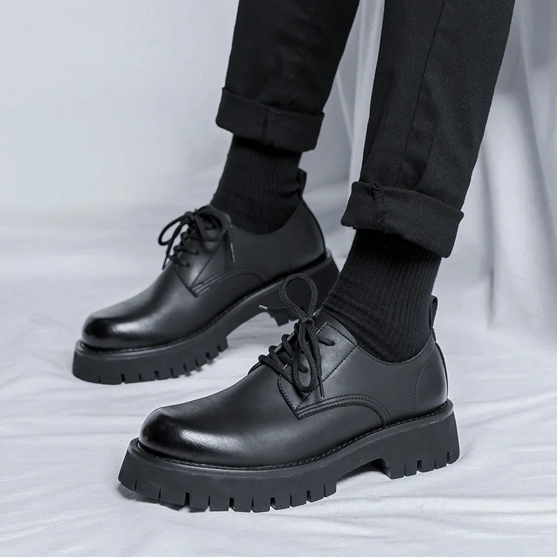 

Men Tooling Shoes Casual Black Leather Ankle Boots Outdoor Lace Up Martin Boots Fashion Men Footwear Daily Men Dress Shoes