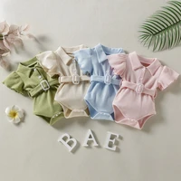 newborn bodysuit todder clothes cotton baby girl jumpsuit ruffled fly sleeves baby romper with belt infant clothing 0 24m