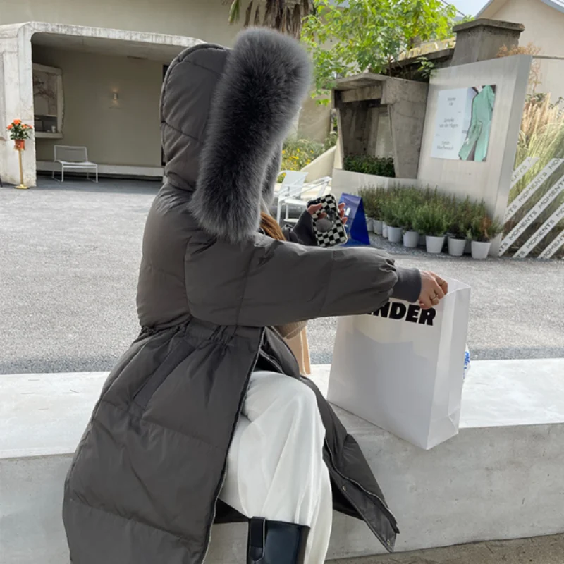 2022 Fox Fur Collar Womens Down Jacket Thickened Mid-length White Duck Down Jacket for Women