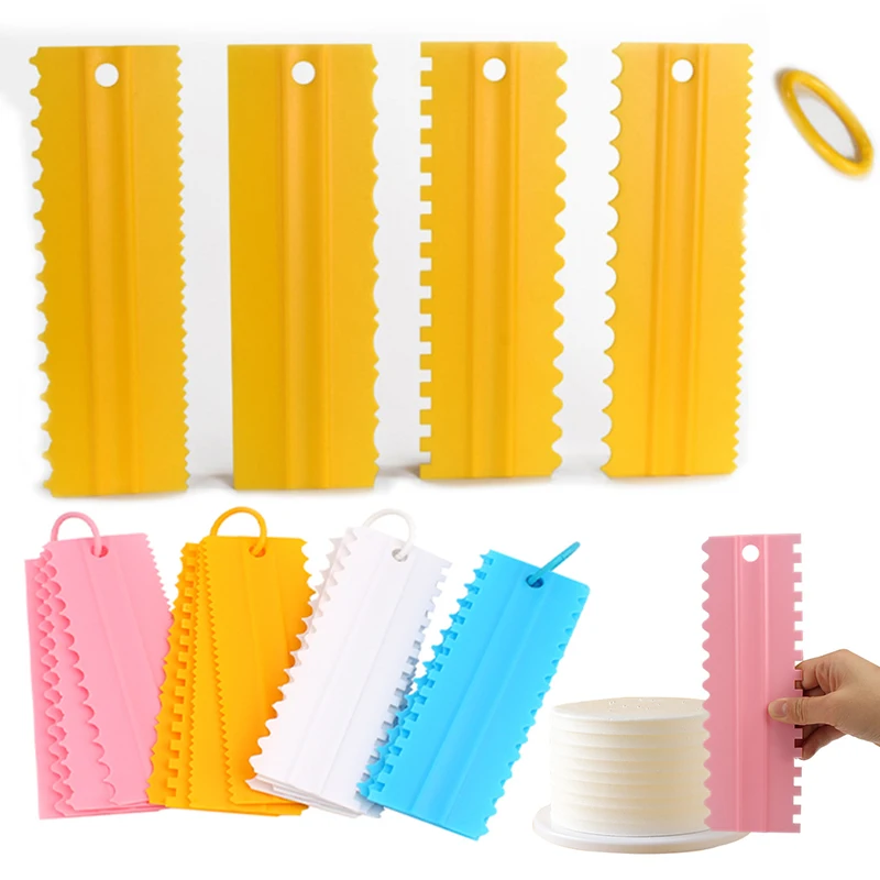 

4 шт./компл. Новый скребок для торта, набор скребков для крема с узором, инструменты для выпечки «сделай сам», набор пластиковых скребков для ...