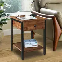 2 Tier Wooden Nightstands Tables with Drawer Rustic Bedroom Bed Side Table with Metal Frame for Bedroom Living Room US Stock