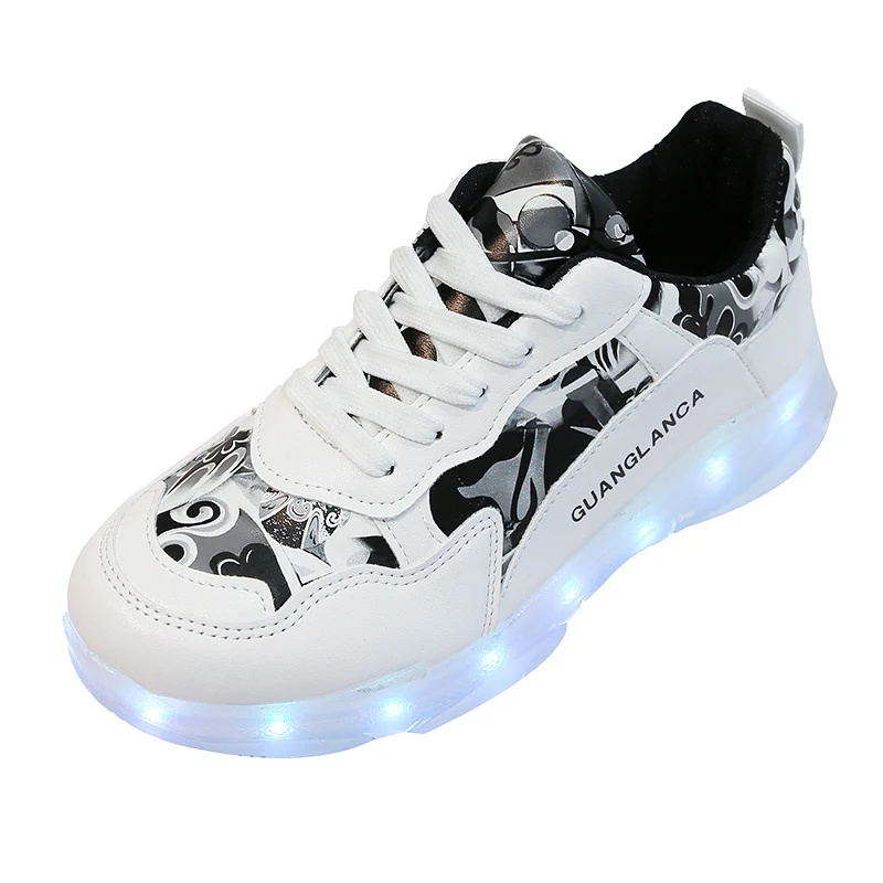 

Kids Glowing Sneakers For Girls USB Charging Led Shoes Boys Breathable Mesh Walking Jorker Party Light Up Shoes