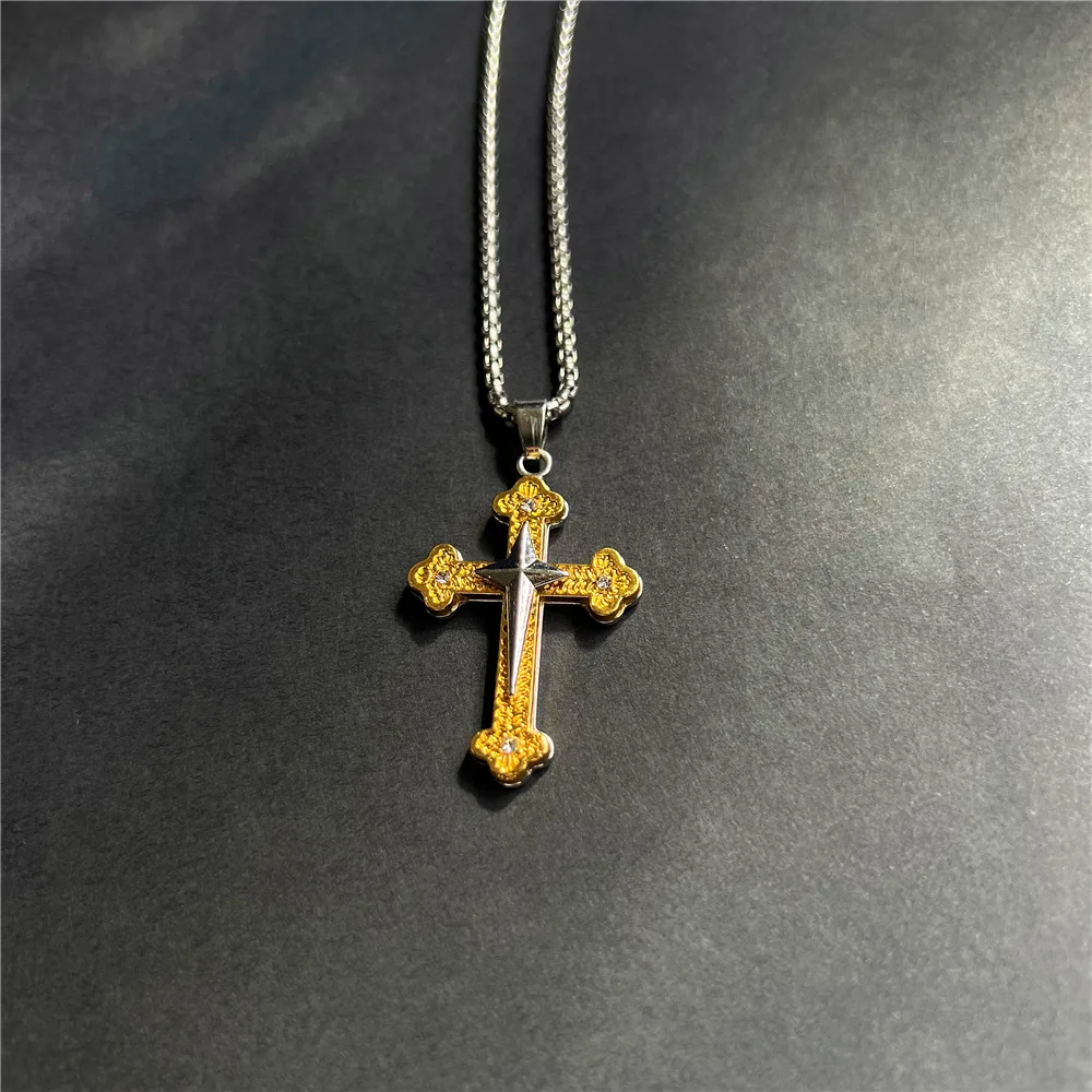 

Gothic Gold Cross Silver Long Star Pendant Item Wedding Holiday Party Gift For Men And Women Daily Jewelry