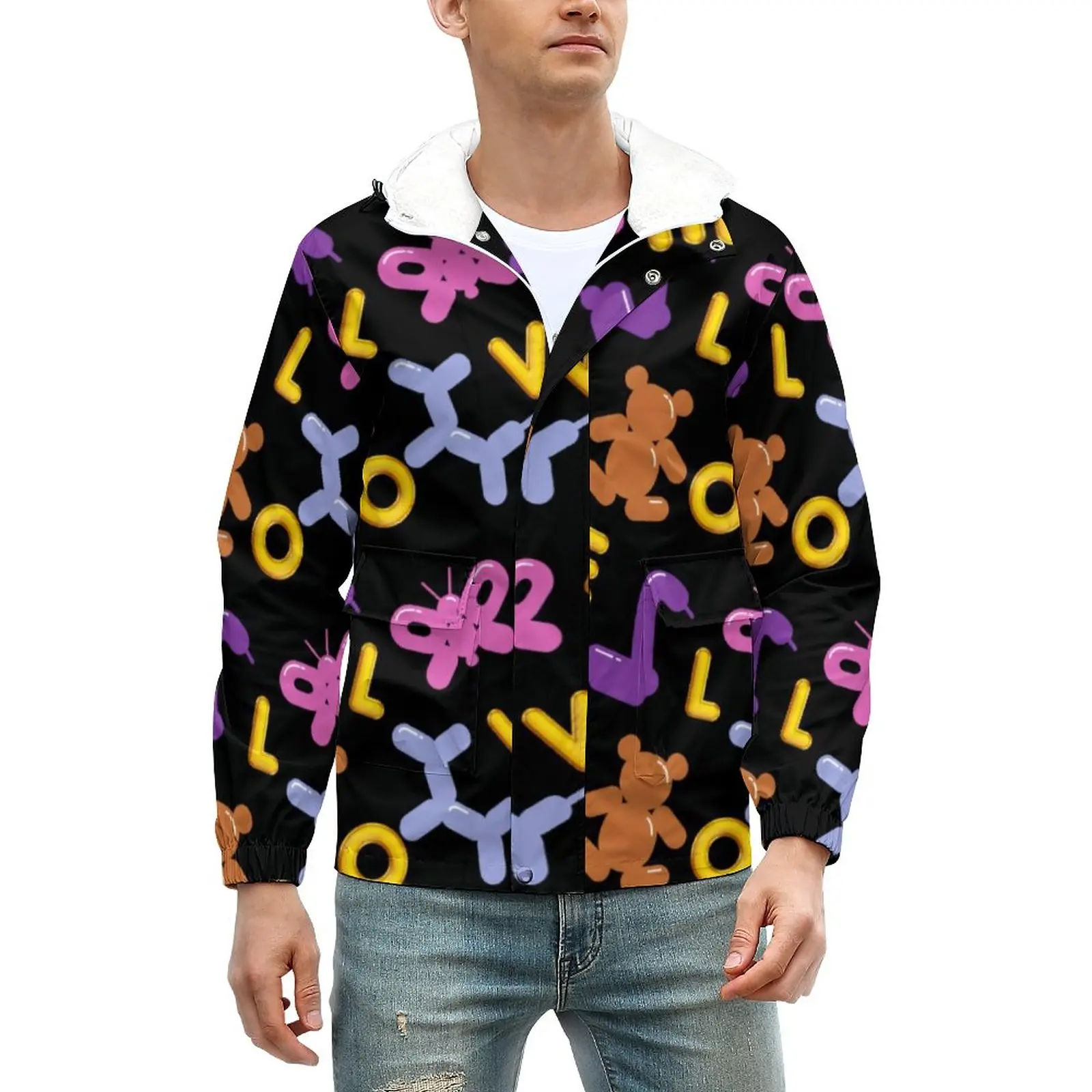 

Cute Animal Balloon Jackets Winter LOVE Letters Print Street Thick Casual Coats Waterproof Classic Windbreakers Oversized Jacket