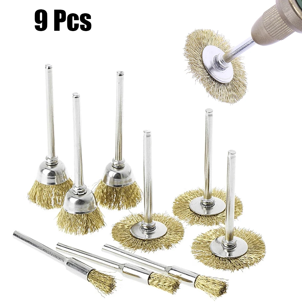 

9pcs Brass Brushs Wire Wheel Brushes Polish Wheel Brush Die Grinder Rotary Electric Tool For Engraver Metalworking Remove Burrs