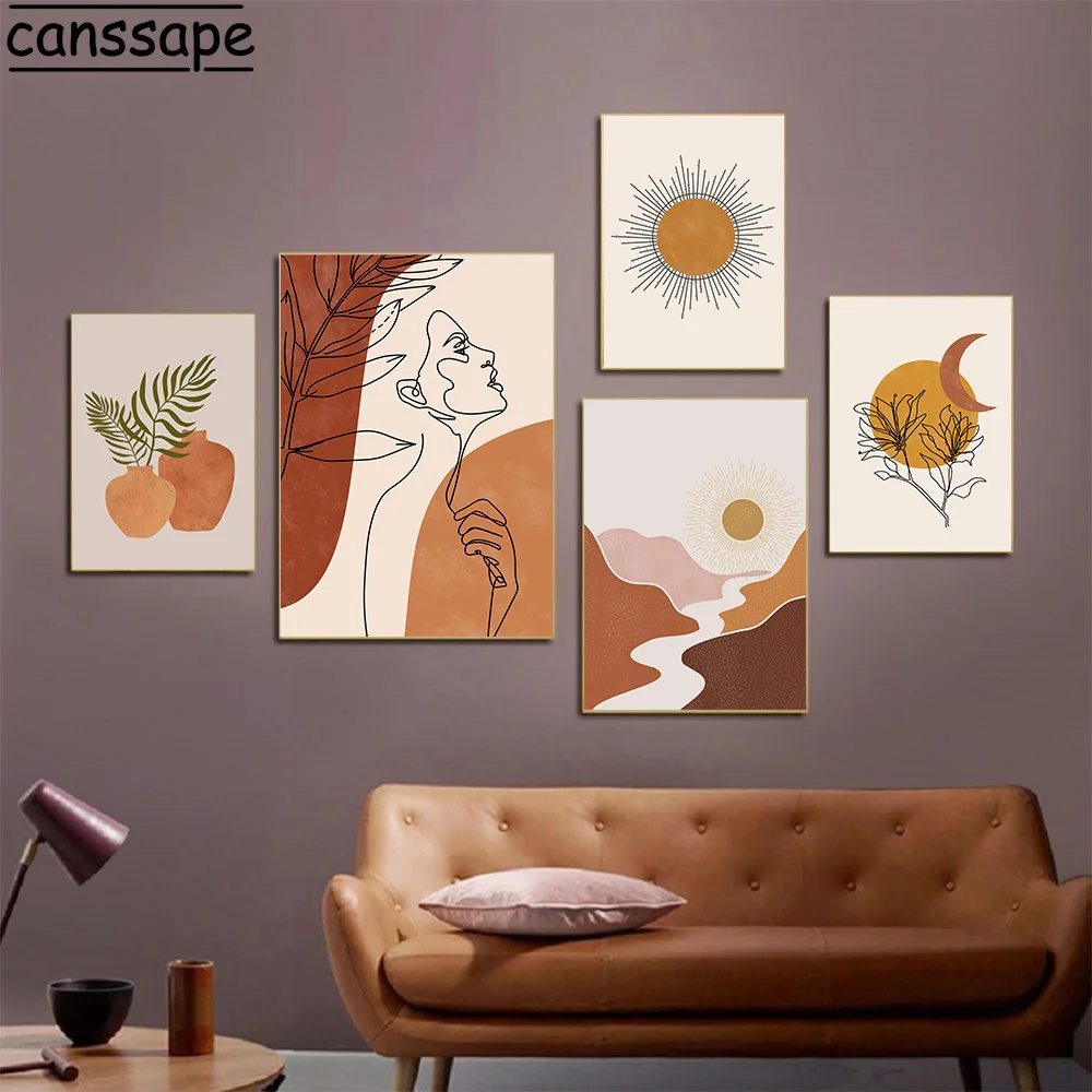 Abstract Posters Line Face Body Wall Art Print Sun Moon Canvas Painting Nordic Poster Boho Wall Pictures For Living Room Decor
