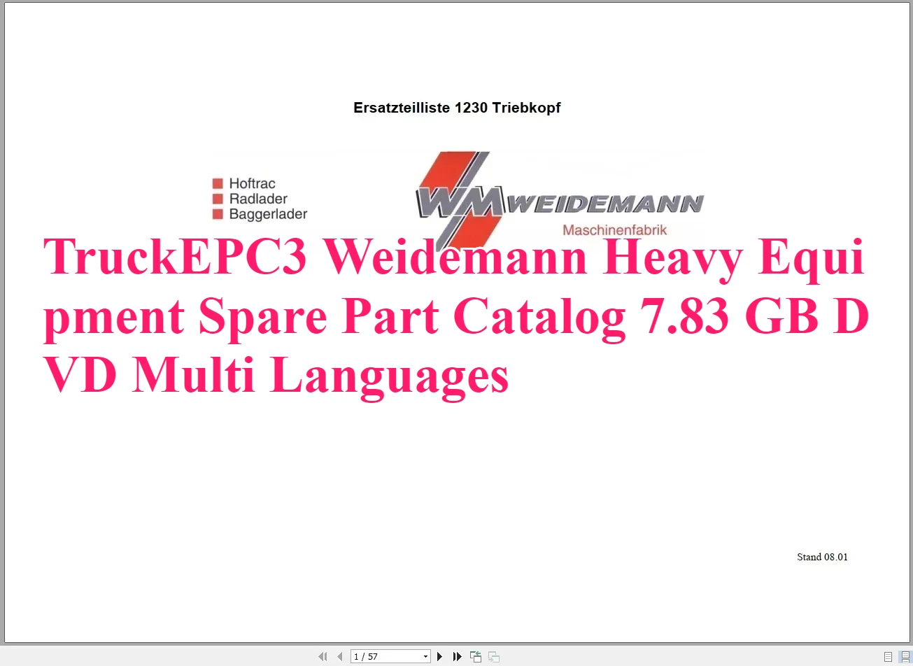 Фото TruckEPC3 Каталог запасных частей для тяжелого оборудования Weidemann 7,83 ГБ DVD Многоязычный №1
