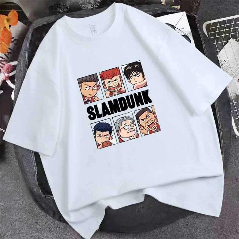 

Men Short Sleeved Tops Cotton Oversized T-shirts Anime Slam Dunk Manga Sakuragi Hanamichi Rukawa Kaede Print Tee Free Shipping