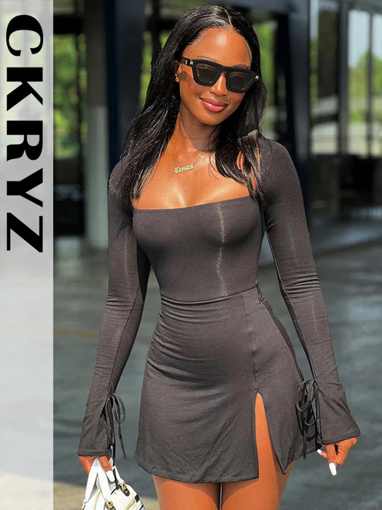 

Ladies Night Club Wear Y2K Summer Outfits For Women Lace Up Long Sleeve Side Slit Bodycon Fastival Mini Dresses Birthday Party