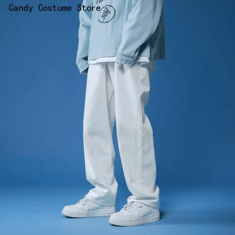 Denim Trousers Straight Jeans Men Wide Pants Hip Hop Loose Streetwear Male Casual Solid Color Wide Jeans Man Pants Street Style