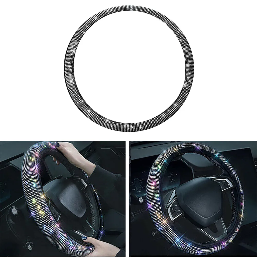 

Car Rhinestones Steering Wheel Cover With Crystal Diamond Sparkling Fit 37-38 Cm Steer Wheel Protector Auto Accessories