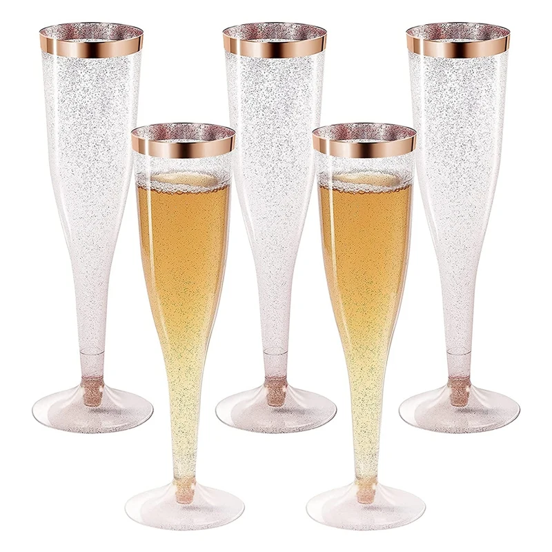 

Champagne Flutes Plastic Disposable Wine Glass Rose Rim Disposable Champagne Flute Mimosa Glasses Party Cups