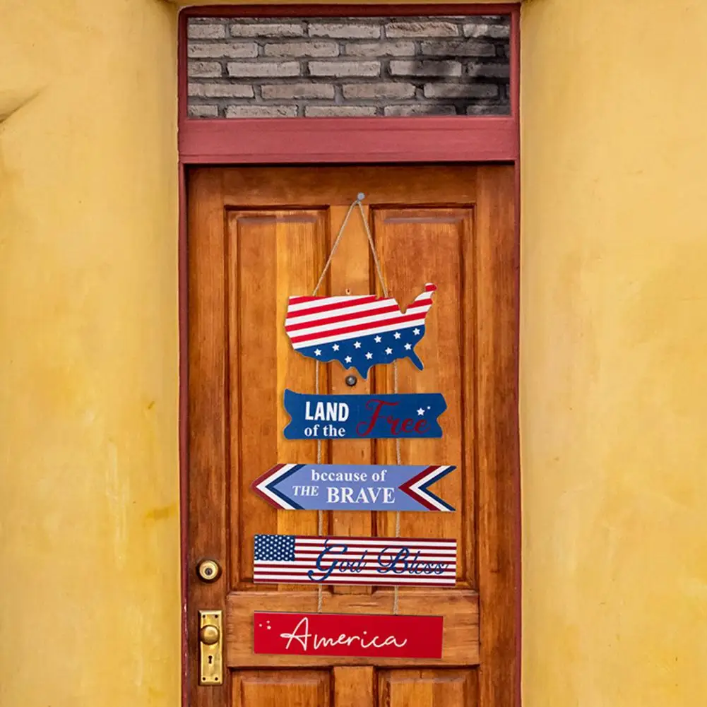 

Independence Day Pendant Excellent with Lanyard Easy to Hang Front Door Hanging Wooden USA Flag Welcome Sign Home Decor