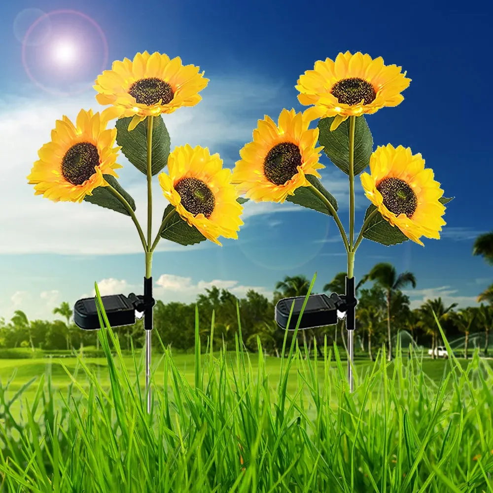 Солнечные Лампы Подсолнечника На Солнечной Панели 3 Головки Искусственные