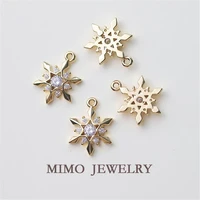 mimo jewelry copper plated genuine gold micro inlaid zircon diamond snowflake pendant diy handmade jewelry gold plated pendant