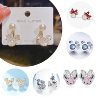 rhinestone earrings cute mouse stud earring for women 2022 new fashion bow shining zircon pearl romantic wedding jewelry as gift