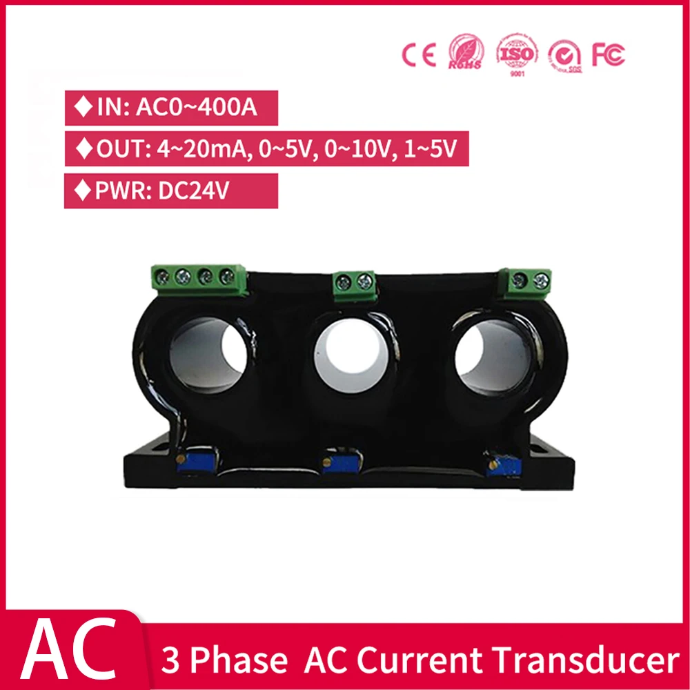 AC 0-100A 3 Phase Current Transducer 3 wire Analog Output 4-20ma 0-10v Three Phase AC Current Transducer