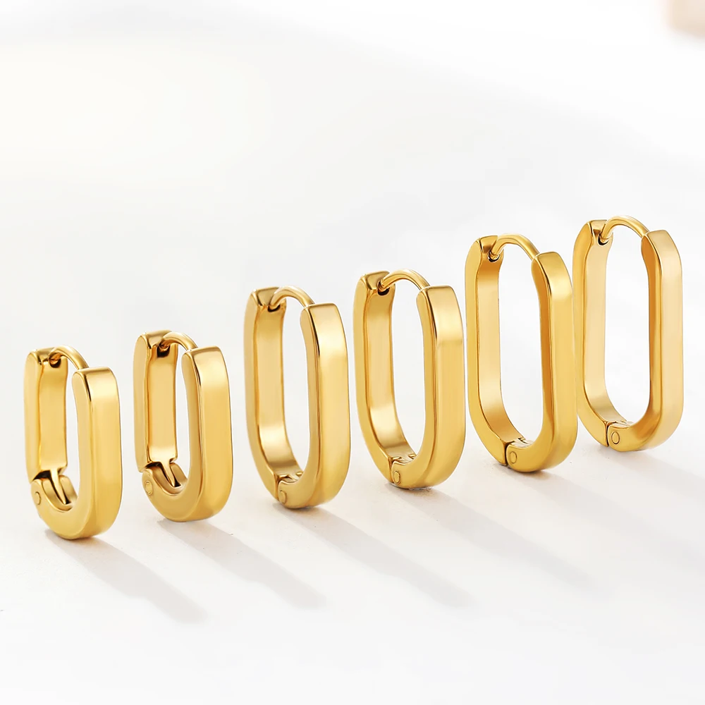 

Geometric Oval Gold Color Stainless Steel Hoop Earrings for Women Men Piercing Huggie Earring Ear Buckle Punk Rock Jewelry