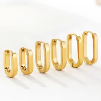 geometric oval gold color stainless steel hoop earrings for women men piercing huggie earring ear buckle punk rock jewelry