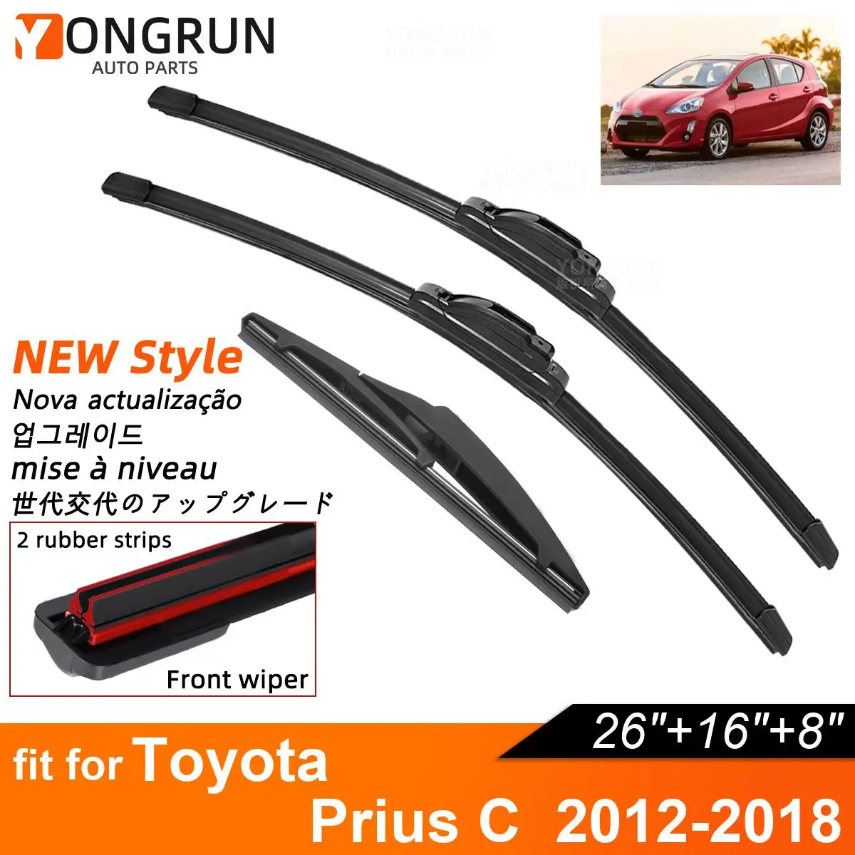 Двойной Набор Резиновых Автомобильных Дворников Для Toyota Prius C 2012-2018 Гг. Передние И